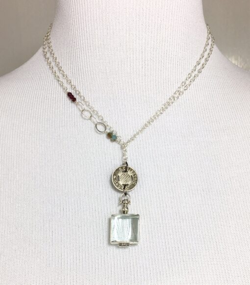 Silver Glass Locket & Vintage SC Token Necklace