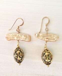 Stick Pearl & Vintage Bead Earrings