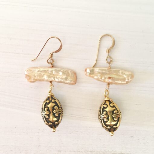 Stick Pearl & Vintage Bead Earrings