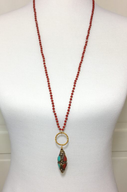 Long Red Tibetan Necklace - Image 2