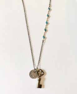 Long Vintage SC Token & Key Necklace