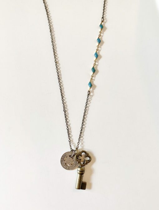 Long Vintage SC Token & Key Necklace