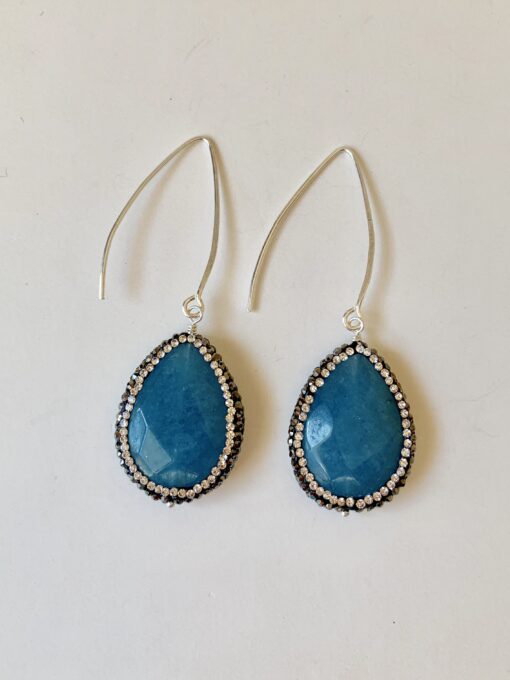 Blue Quartz & Rhinestone Earrings