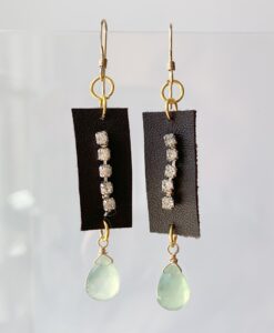 Leather, Chalcedony & Vintage Rhinestone Earrings
