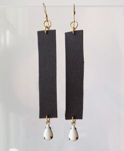 Leather & Vintage White Bead Earrings