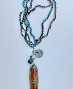 Long Beaded Tibetan & SC Token Necklace