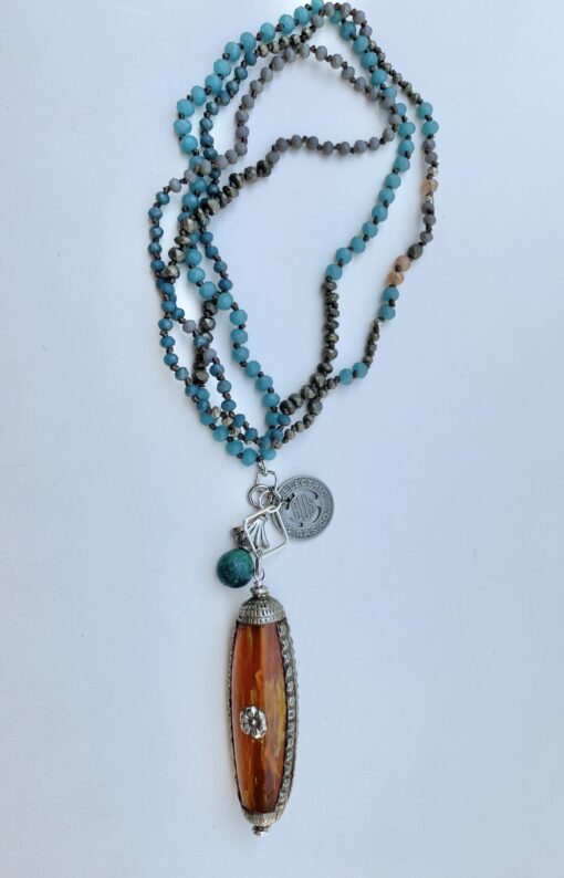 Long Beaded Tibetan & SC Token Necklace