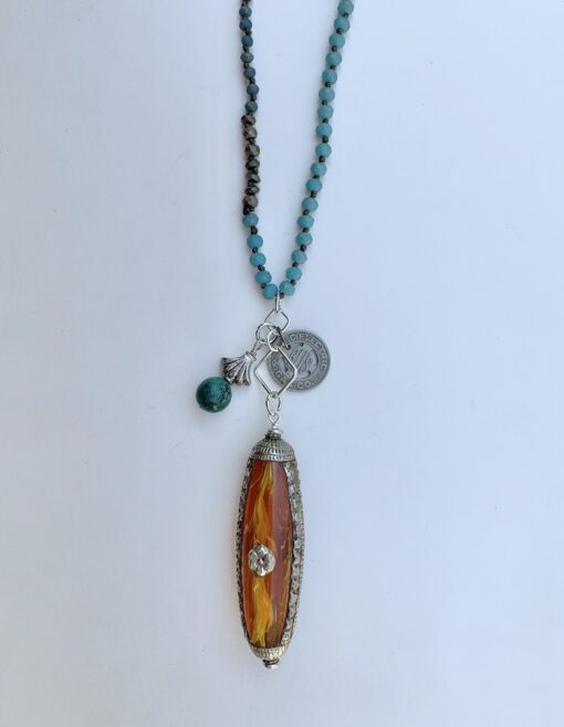 Long Beaded Tibetan & SC Token Necklace - Image 2