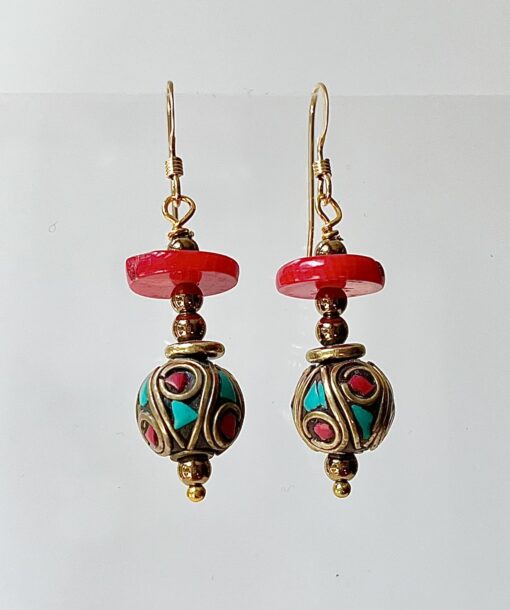 Tibetan Coral & Turquoise Earrings