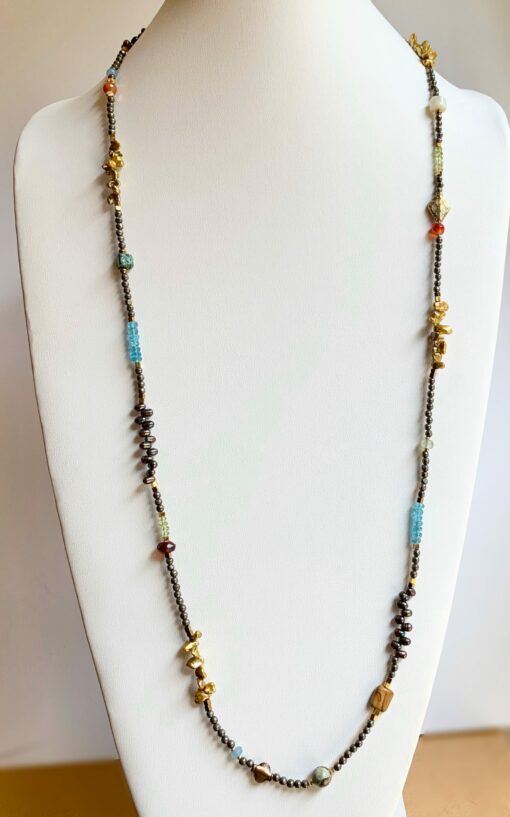 Long Beaded Multi-Stone Necklace - Image 2