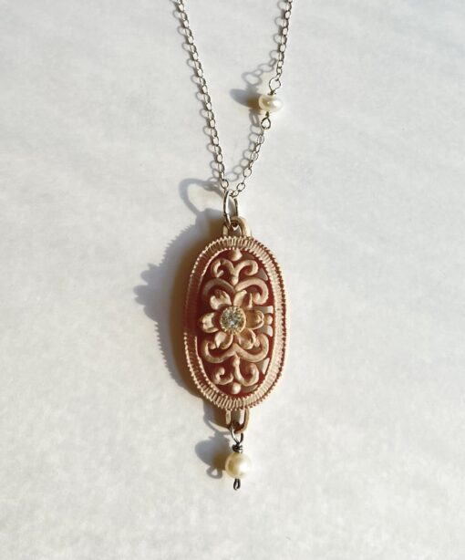 1940’s Celluloid  Pendant & Pearl Necklace