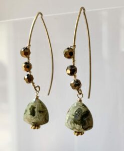 Green & Bronze Wire Wrapped Earrings