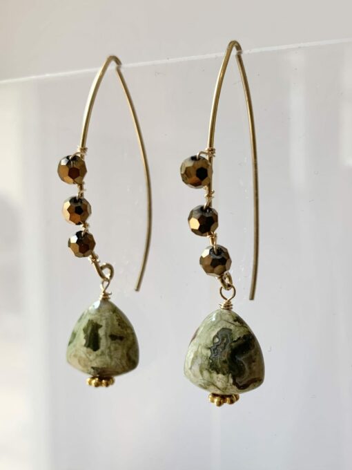 Green & Bronze Wire Wrapped Earrings