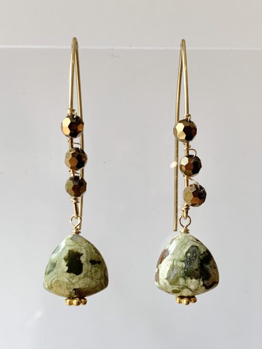 Green & Bronze Wire Wrapped Earrings - Image 2