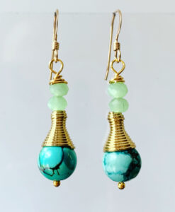 Turquoise & Vintage Bead Cap Earrings