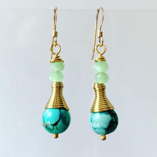 Turquoise & Vintage Bead Cap Earrings