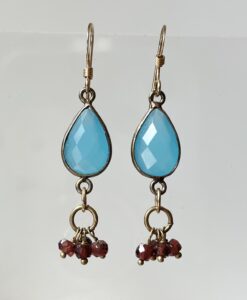 Blue Chalcedony & Garnet Earrings