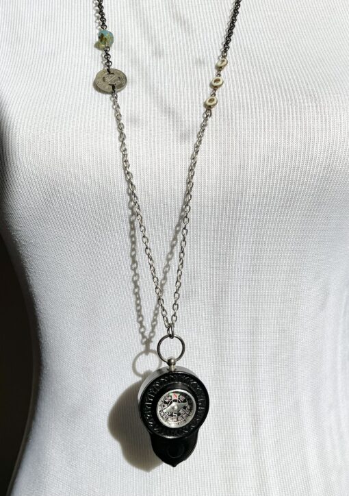 Vintage Compass & Nautical Map Reader Necklace