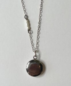 Dainty Silver Locket & Pearl Necklace