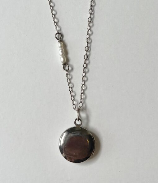 Dainty Silver Locket & Pearl Necklace