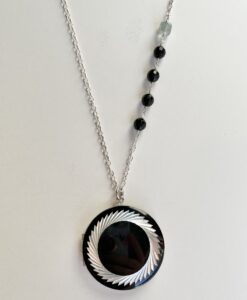 Vintage Black & Silver Locket Long Necklace
