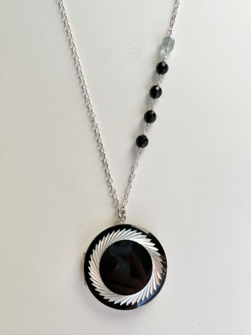 Vintage Black & Silver Locket Long Necklace