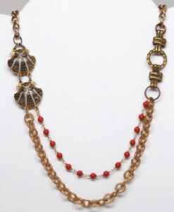 Vintage Spanish Damascene & Coral Necklace