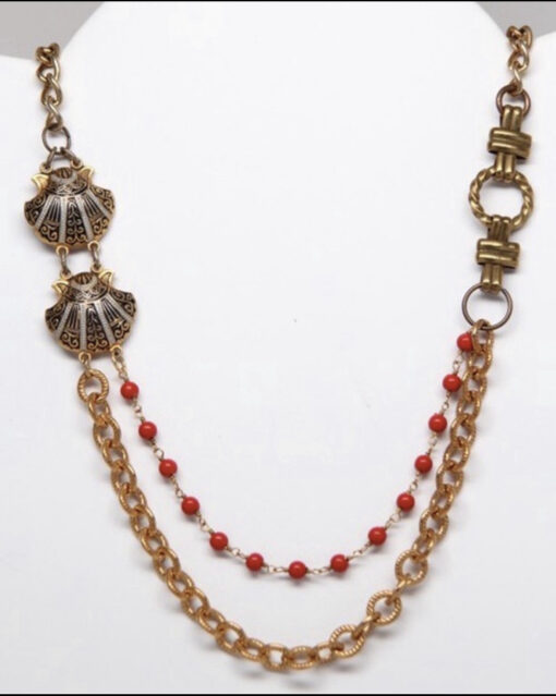 Vintage Spanish Damascene & Coral Necklace