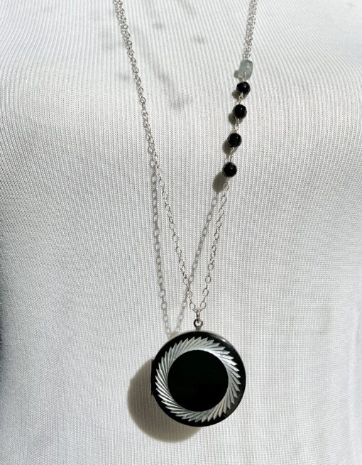 Vintage Black & Silver Locket Long Necklace - Image 2