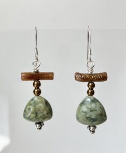 Golden Coral & Green Stone Earrings
