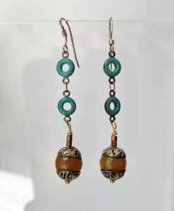 Tibetan Bead & Enamel Chain Earrings