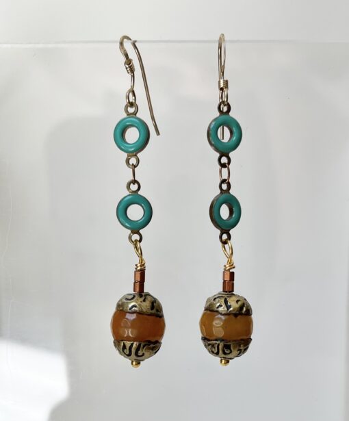 Tibetan Bead & Enamel Chain Earrings
