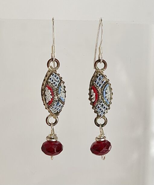 Vintage Italian Mosaic & Ruby Quartz Earrings