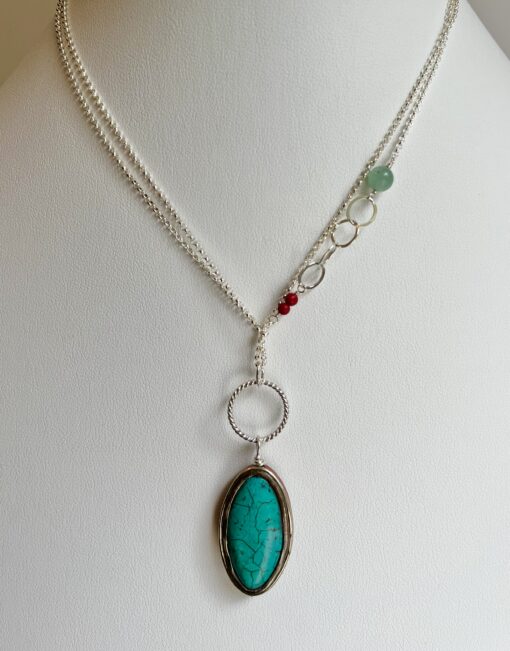 Long Tibetan Turquoise Silver Necklace - Image 2