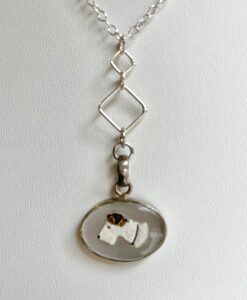 Vintage Sterling Silver & Painted Dog Necklace