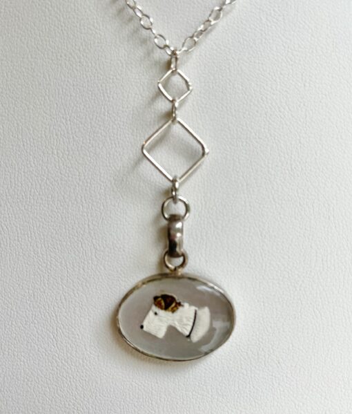 Vintage Sterling Silver & Painted Dog Necklace