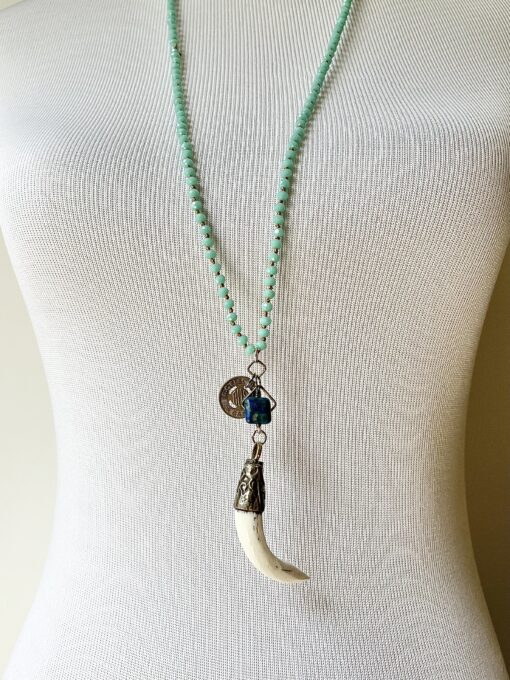Vintage SC Token & Tibetan Shell Beaded Necklace - Image 2