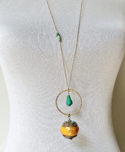Long Tibetan Amber & Turquoise Necklace