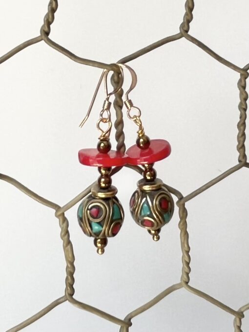 Tibetan Coral & Turquoise Earrings - Image 2