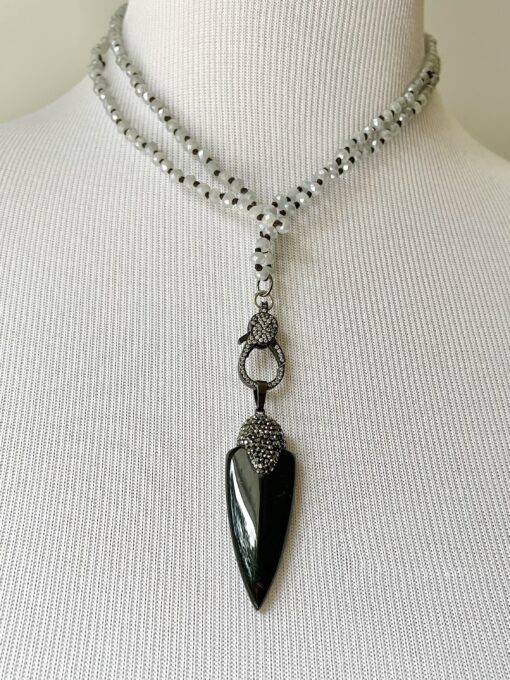 Long Pave Black Onyx Beaded Necklace - Image 3
