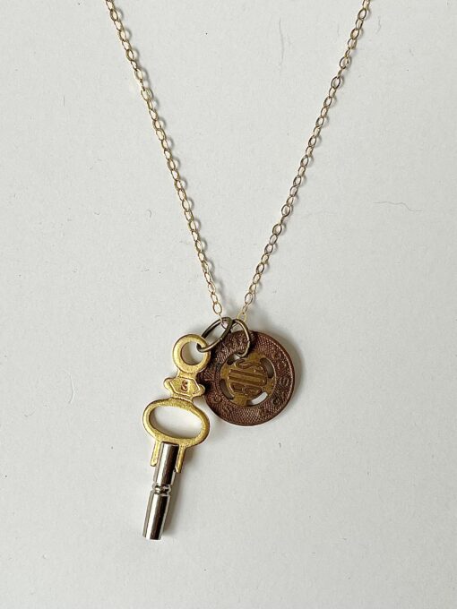 Vintage SC Bus Token & Pocket Watch Key Necklace - Image 2