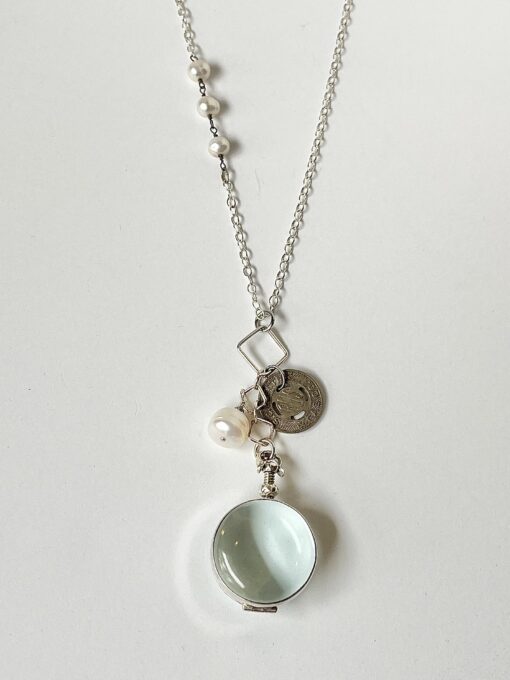 Long Glass Locket & Vintage SC Token Necklace