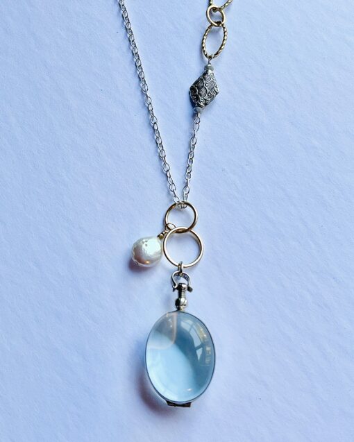 Silver & Gold Glass Locket Necklace
