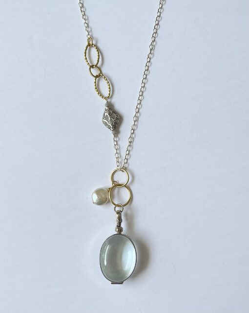 Silver & Gold Glass Locket Necklace