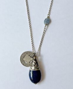 Tibetan Lapis & Vintage SC Bus Token Silver Necklace