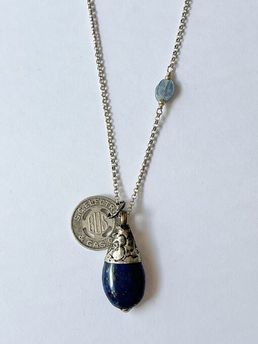 Tibetan Lapis & Vintage SC Bus Token Silver Necklace