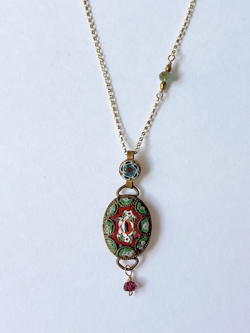 Antique Italian Rose Mosaic & Garnet Necklace