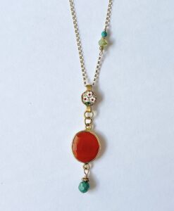 Vintage Italian Floral Mosaic & Carnelian Dangle Necklace