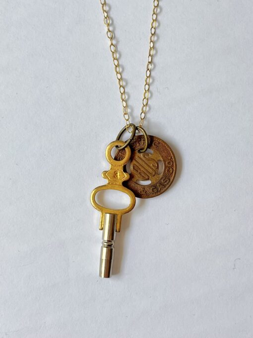 Vintage SC Bus Token & Pocket Watch Key Necklace