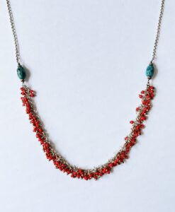 Turquoise & Red Fringe Necklace